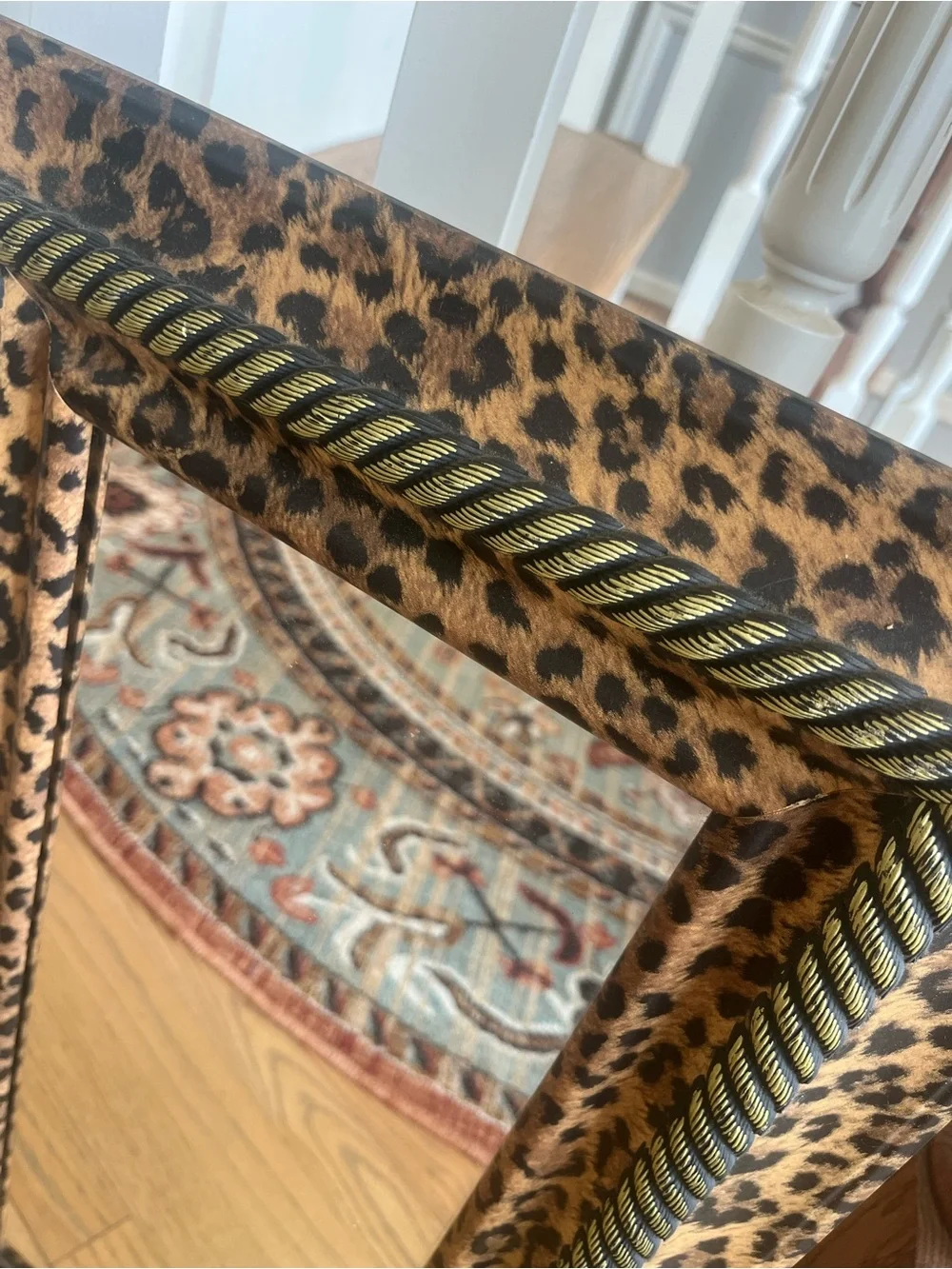Ornate Decorative Leopard Print and Gold Trimmed Wall Mirror 14x26”